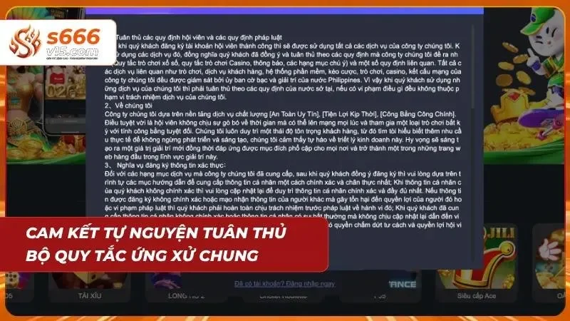 Đăng Ký S666 - Hướng Dẫn Tạo Tài Khoản Nhanh Chóng 2026 4 Cam kết tuân thủ bộ quy tắc chung của nền tảng